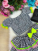 Conjunto Junino Banana Club Luxo Sofia Xadrez Preto