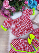 Conjunto Junino Banana Club Luxo Sofia Xadrez Vermelho