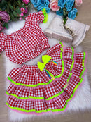 Conjunto Junino Banana Club Luxo Sofia Xadrez Vermelho