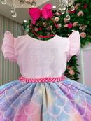 Vestido Ysa Kids Tematico Sereia - Fundo do Mar Rosa