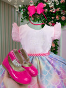Vestido Ysa Kids Tematico Sereia - Fundo do Mar Rosa