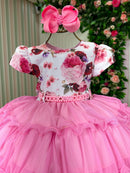 Vestido Menina Bonita Gisele Peito Florido Rosa Chiclete