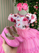 Vestido Menina Bonita Gisele Peito Florido Rosa Chiclete