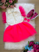 Vestido Blogueirinha Babado Rebeca Rosa Neon