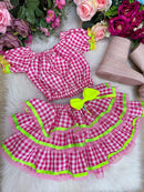Conjunto Junino Banana Club Luxo Sofia Xadrez Rosa