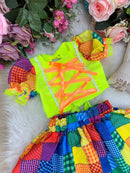 Conjunto Junino Banana Club Luxo Manu Verde Neon