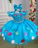Vestido Princesa Belli Bia Jardim Encantado Azul Tiffany