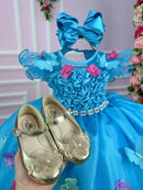 Vestido Princesa Belli Bia Jardim Encantado Azul Tiffany
