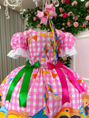 Vestido Marie Junino Luxo Arraia Do Sorriso Rosa