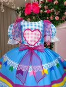 Vestido Marie Junino Luxo Quermesse do Amor Azul