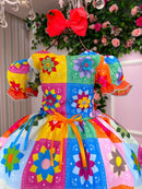 Vestido Marie Junino Luxo Quermesse Elegante Laranja