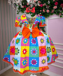 Vestido Marie Junino Luxo Quermesse Elegante Laranja
