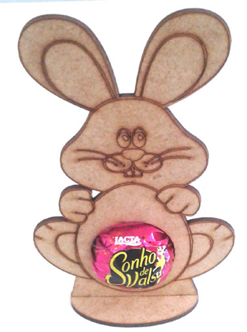 Porta Bombom mdf com base coelho feliz Páscoa Tam: 9,5L X 15A CM Cod:PASC023