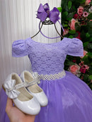 Vestido Enjoy Longo Laura Lilas Rendado