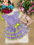 Conjunto Junino Banana Club Luxo Sofia Xadrez Lilas