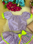 Conjunto Junino Banana Club Luxo Sofia Xadrez Lilas