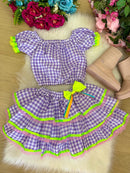 Conjunto Junino Banana Club Luxo Sofia Xadrez Lilas