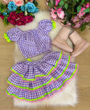 Conjunto Junino Banana Club Luxo Sofia Xadrez Lilas