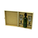 Caixa mdf com dobradiças e fecho para 1 vinho e 2 taças cod:CX005-14 - Tamaho 34L x34C x 8A cm