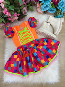 Conjunto Junino Banana Club Luxo Manu Laranja Neon
