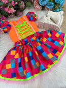 Conjunto Junino Banana Club Luxo Manu Laranja Neon