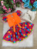 Conjunto Junino Banana Club Luxo Manu Laranja Neon