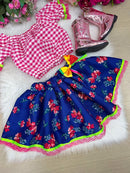 Conjunto Junino Banana Club Luxo Mirela Saia Florida Azul