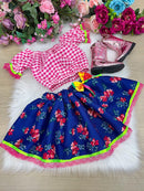 Conjunto Junino Banana Club Luxo Mirela Saia Florida Azul