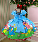 Vestido Infantil Temáticos da Gigi Galinha Pintadinha Azul Modelo 2