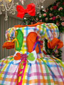 Vestido Marie Junino Luxo Dois Corações Laranja