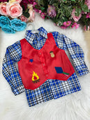 Camisa Junina Xadrez São João Colete Vermelho