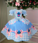 Vestido Junino Tematico Luxo Lilo Stitch Azul Bebe