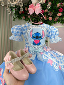Vestido Junino Tematico Luxo Lilo Stitch Azul Bebe