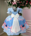 Vestido Junino Tematico Luxo Lilo Stitch Azul Bebe