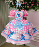 Vestido Junino Tematico Luxo Lilo Stitch Rosa Bebe