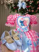 Vestido Junino Tematico Luxo Lilo Stitch Rosa Bebe