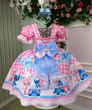 Vestido Junino Tematico Luxo Lilo Stitch Rosa Bebe