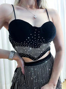 Conjunto Feminino Cropped e Saia com Franjas e Strass Castela ref. 750