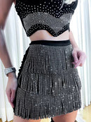 Conjunto Feminino Cropped e Saia com Franjas e Strass Castela ref. 750