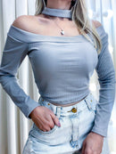 Cropped Feminino em Ribana Manga Longa Costa Única com Gola Laiara Ref. 915