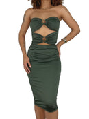 Vestido Feminino Midi em Suplex Sem Alça com Recorte Duplo e Argolas Samira Ref. 1394