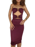 Vestido Feminino Midi em Suplex Sem Alça com Recorte Duplo e Argolas Samira Ref. 1394