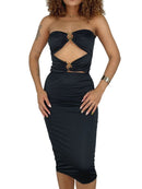 Vestido Feminino Midi em Suplex Sem Alça com Recorte Duplo e Argolas Samira Ref. 1394