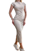 Vestido Feminino Midi em Ribana Muscle Tee com Fenda Landara Ref. 1093