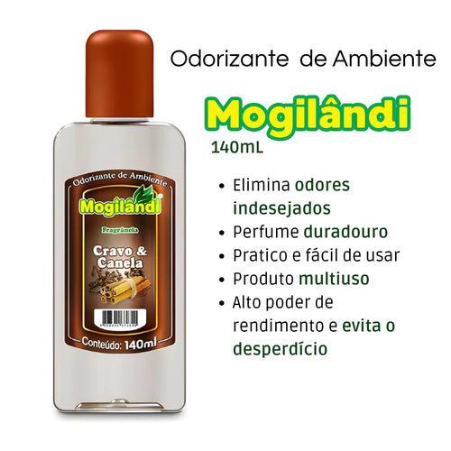 Essência de Ambiente Mogilândi Cravo e Canela 140ml - Kit 3 unidades
