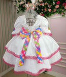 Vestido Junino Banana Club Luxo Noiva/Noivinha Lacinhos Branco
