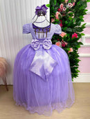 Vestido Enjoy Longo Laura Lilas Rendado