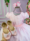 Vestido Ysa Kids Rosa Bebe Peito Perolas