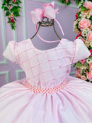 Vestido Ysa Kids Rosa Bebe Peito Perolas