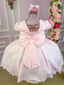 Vestido Ysa Kids Rosa Bebe Peito Perolas